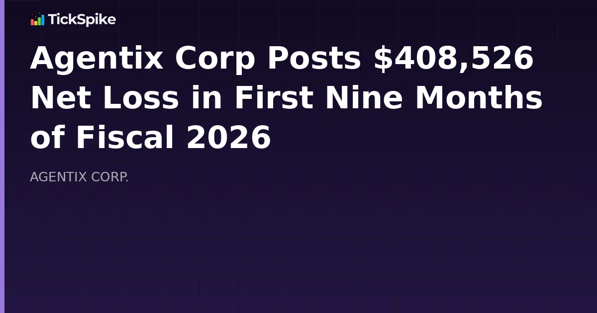 Agentix Corp Posts $408,526 Net Loss in First Nine Months of Fiscal 2026