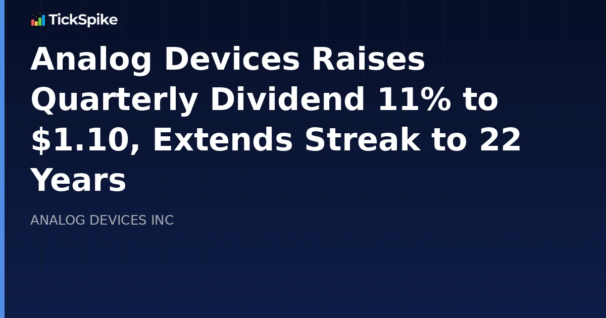 Analog Devices Raises Quarterly Dividend 11% to $1.10, Extends Streak to 22 Years
