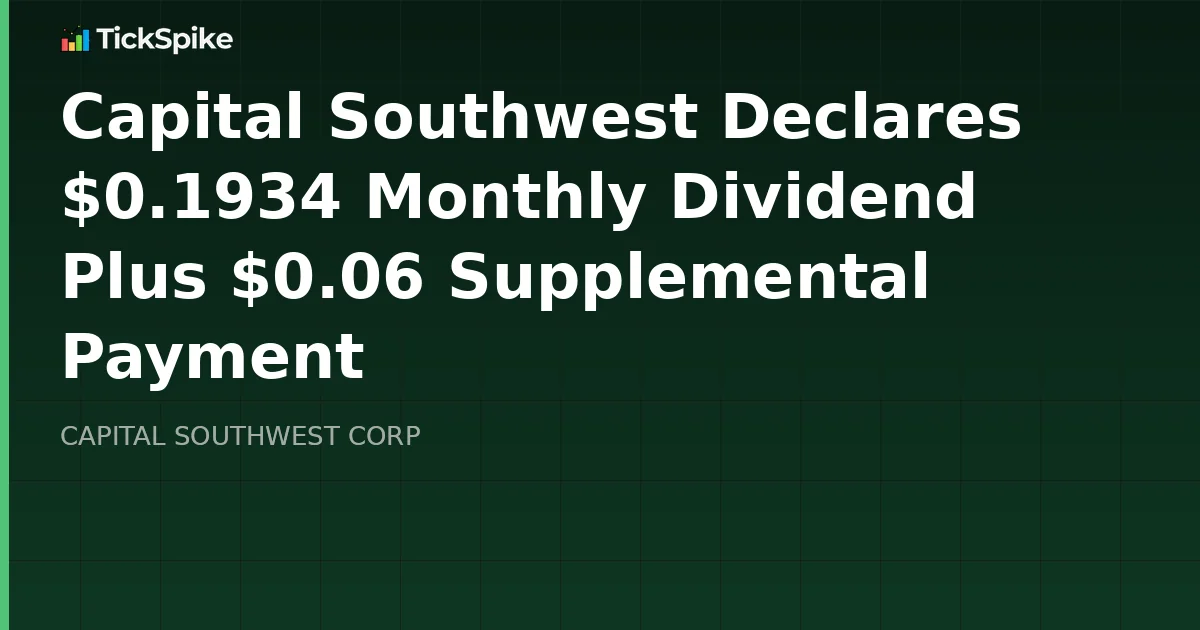 Capital Southwest Declares $0.1934 Monthly Dividend Plus $0.06 Supplemental Payment