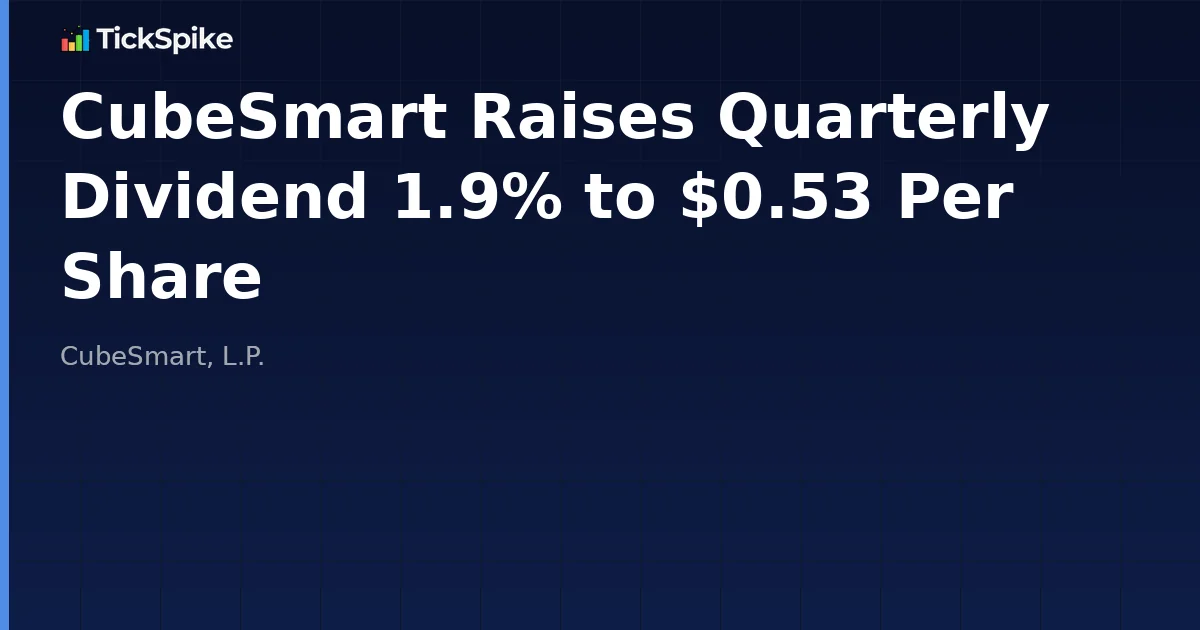 CubeSmart Raises Quarterly Dividend 1.9% to $0.53 Per Share