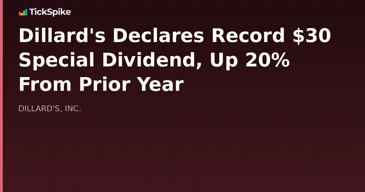 Dillard's Declares Record $30 Special Dividend, Up 20% From Prior Year