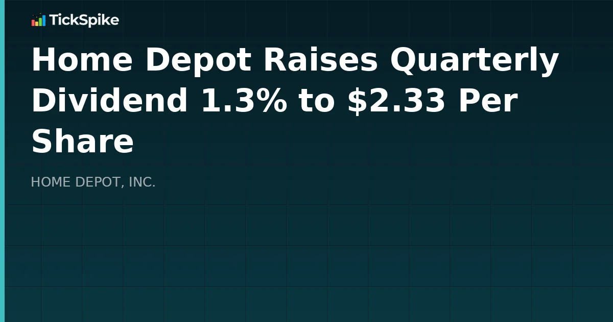 Home Depot Raises Quarterly Dividend 1.3% to $2.33 Per Share
