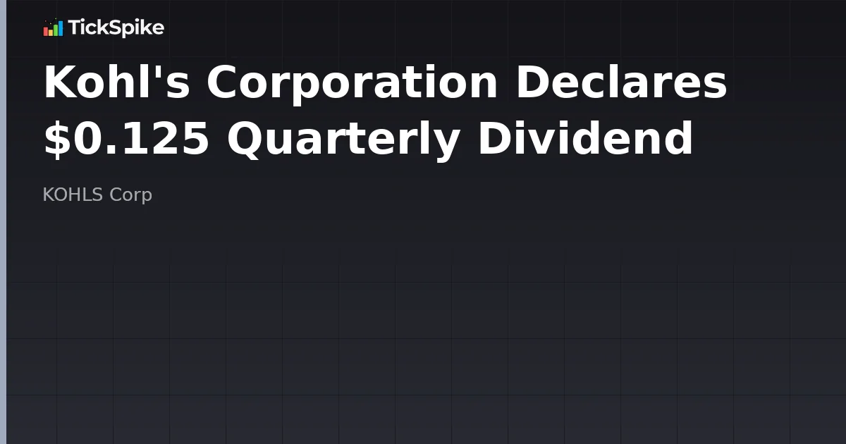 Kohl's Corporation Declares $0.125 Quarterly Dividend