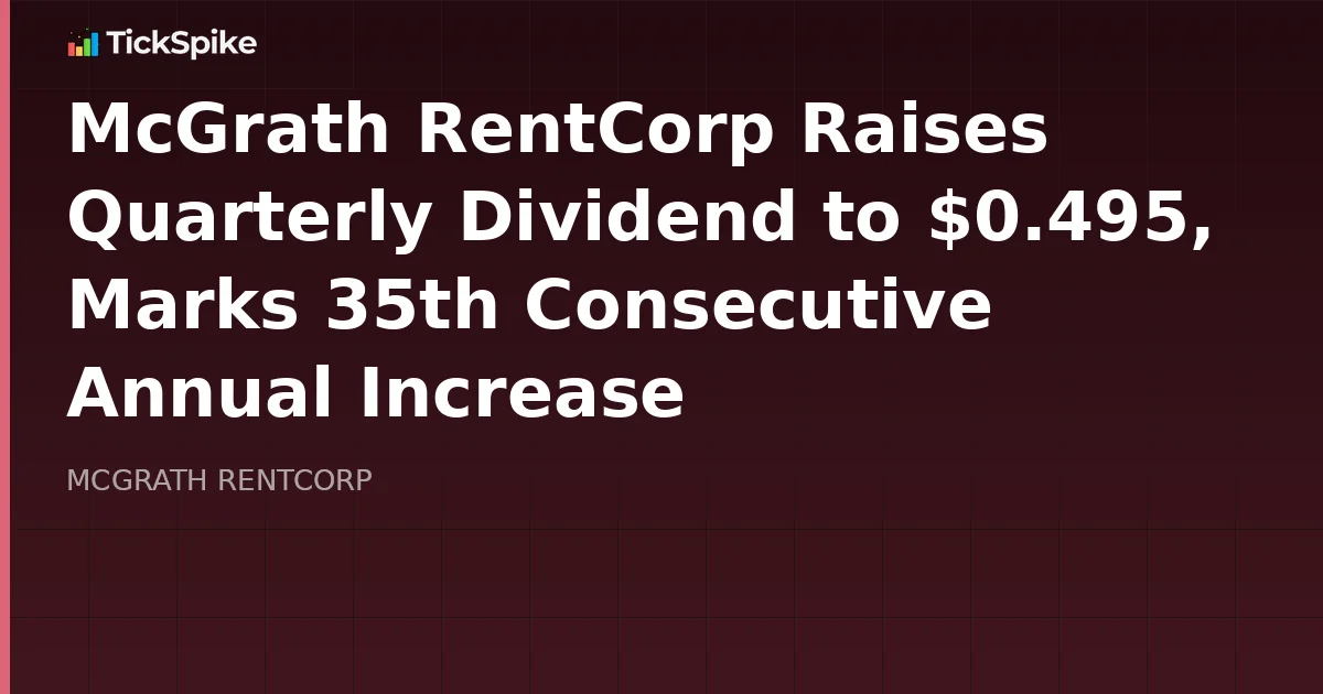 McGrath RentCorp Raises Quarterly Dividend to $0.495, Marks 35th Consecutive Annual Increase