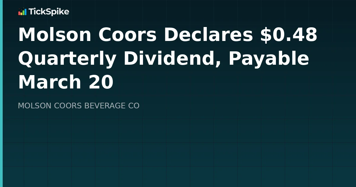 Molson Coors Declares $0.48 Quarterly Dividend, Payable March 20