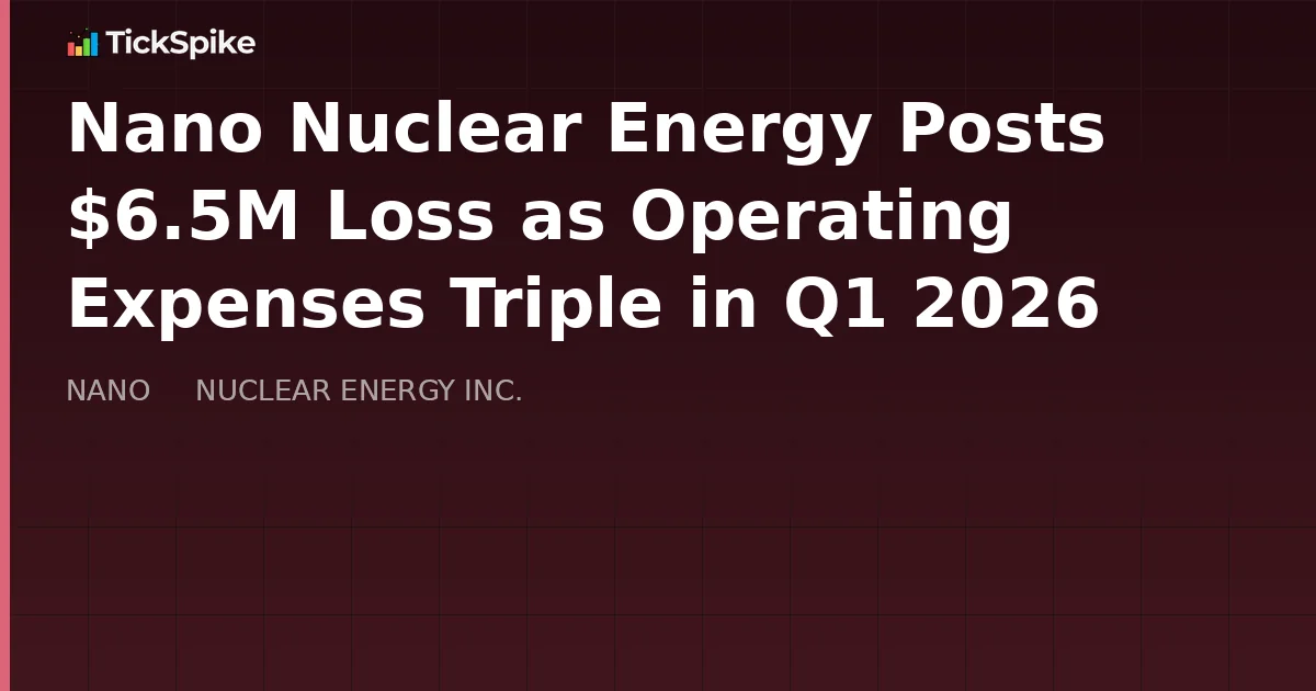 Nano Nuclear Energy Posts $6.5M Loss as Operating Expenses Triple in Q1 2026