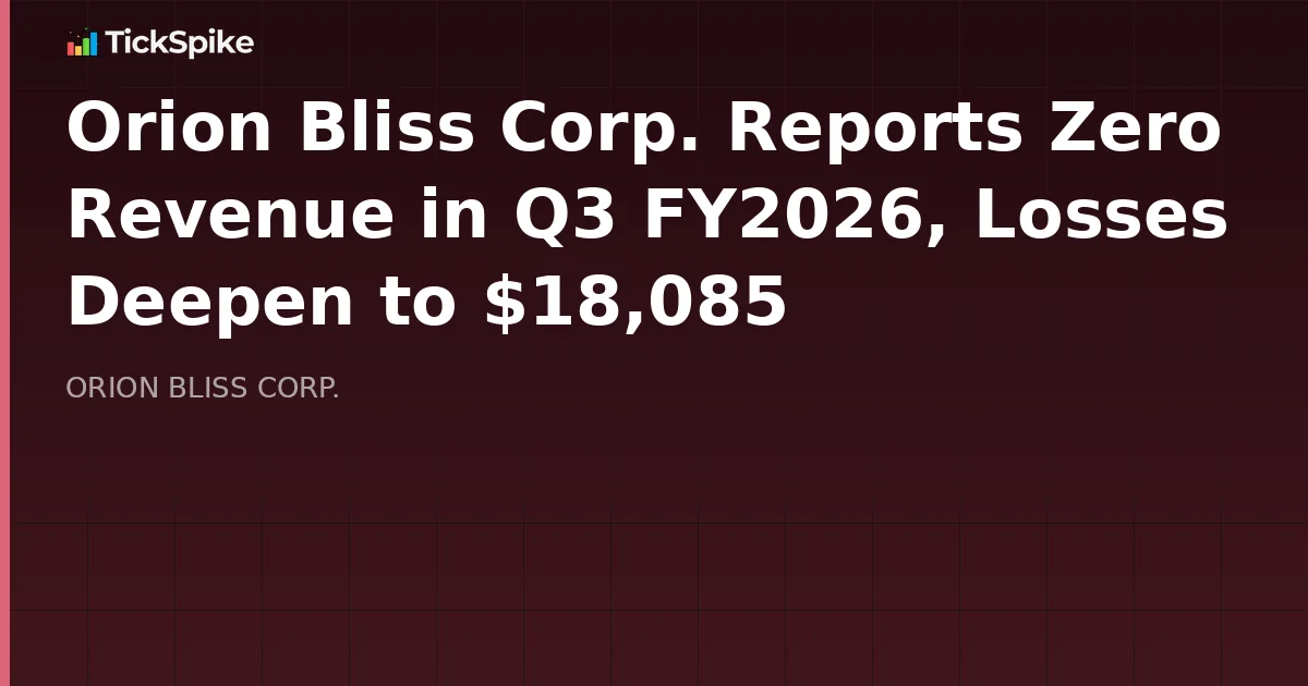 Orion Bliss Corp. Reports Zero Revenue in Q3 FY2026, Losses Deepen to $18,085