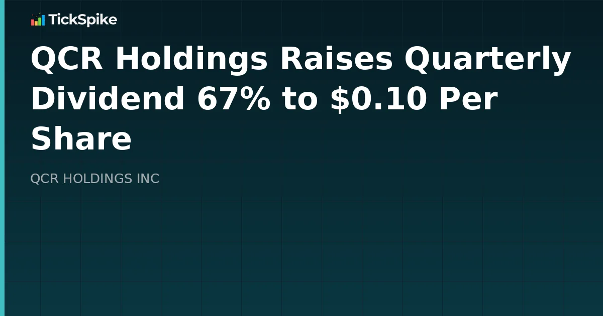 QCR Holdings Raises Quarterly Dividend 67% to $0.10 Per Share