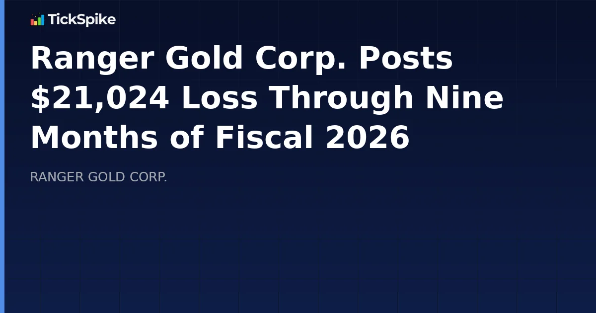 Ranger Gold Corp. Posts $21,024 Loss Through Nine Months of Fiscal 2026