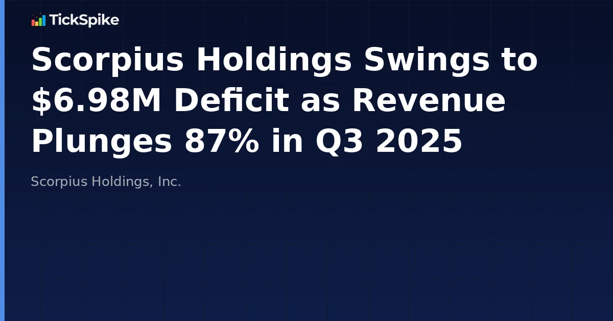 Scorpius Holdings Swings to $6.98M Deficit as Revenue Plunges 87% in Q3 2025