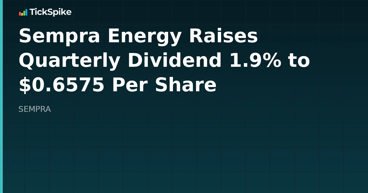 Sempra Energy Raises Quarterly Dividend 1.9% to $0.6575 Per Share