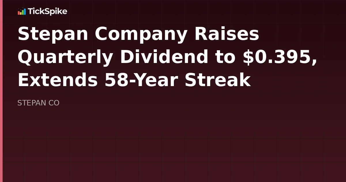 Stepan Company Raises Quarterly Dividend to $0.395, Extends 58-Year Streak