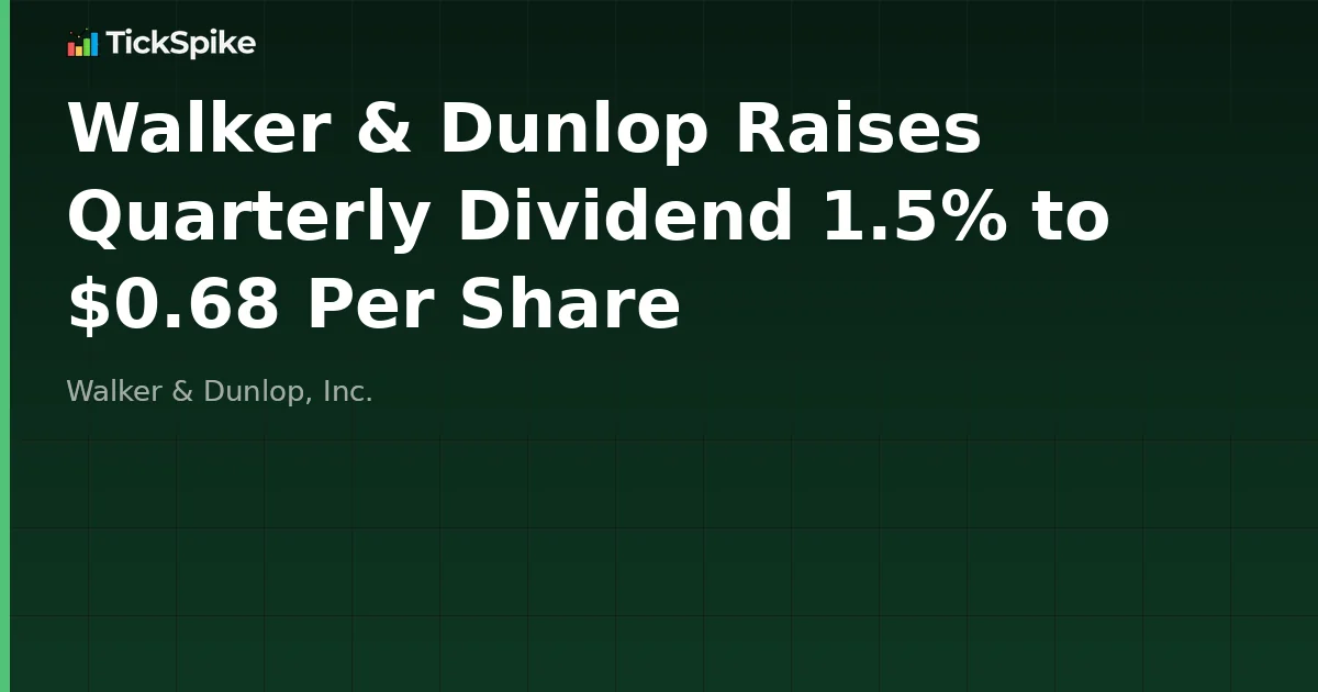 Walker & Dunlop Raises Quarterly Dividend 1.5% to $0.68 Per Share