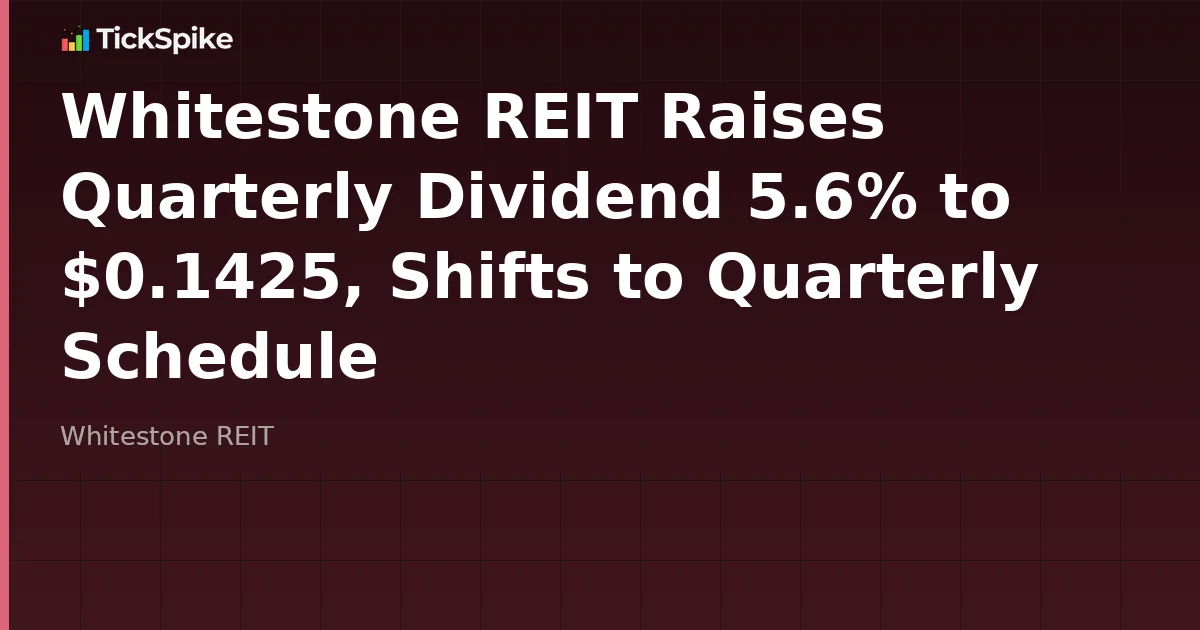 Whitestone REIT Raises Quarterly Dividend 5.6% to $0.1425, Shifts to Quarterly Schedule