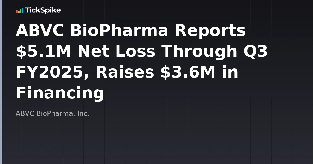ABVC BioPharma Reports $5.1M Net Loss Through Q3 FY2025, Raises $3.6M in Financing