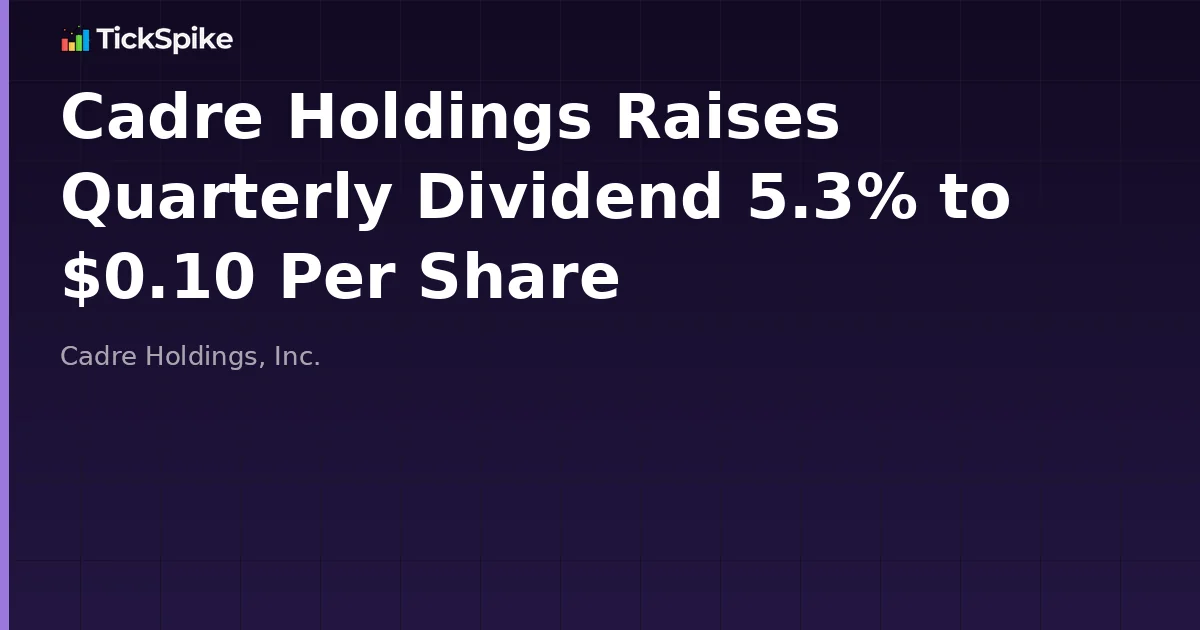Cadre Holdings Raises Quarterly Dividend 5.3% to $0.10 Per Share