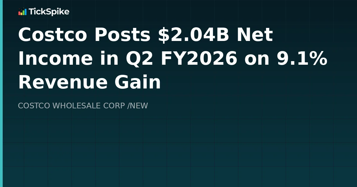 Costco Posts $2.04B Net Income in Q2 FY2026 on 9.1% Revenue Gain