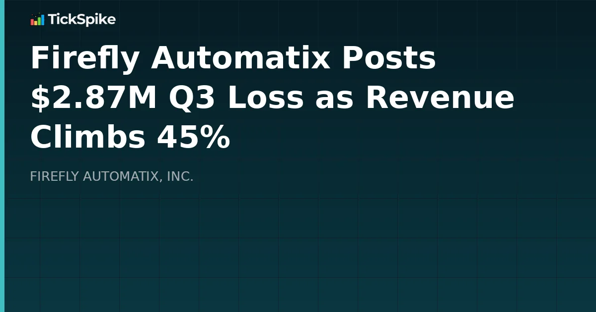 Firefly Automatix Posts $2.87M Q3 Loss as Revenue Climbs 45%