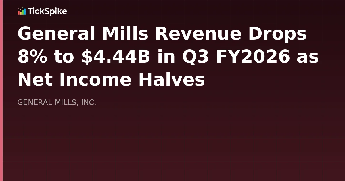 General Mills Revenue Drops 8% to $4.44B in Q3 FY2026 as Net Income Halves