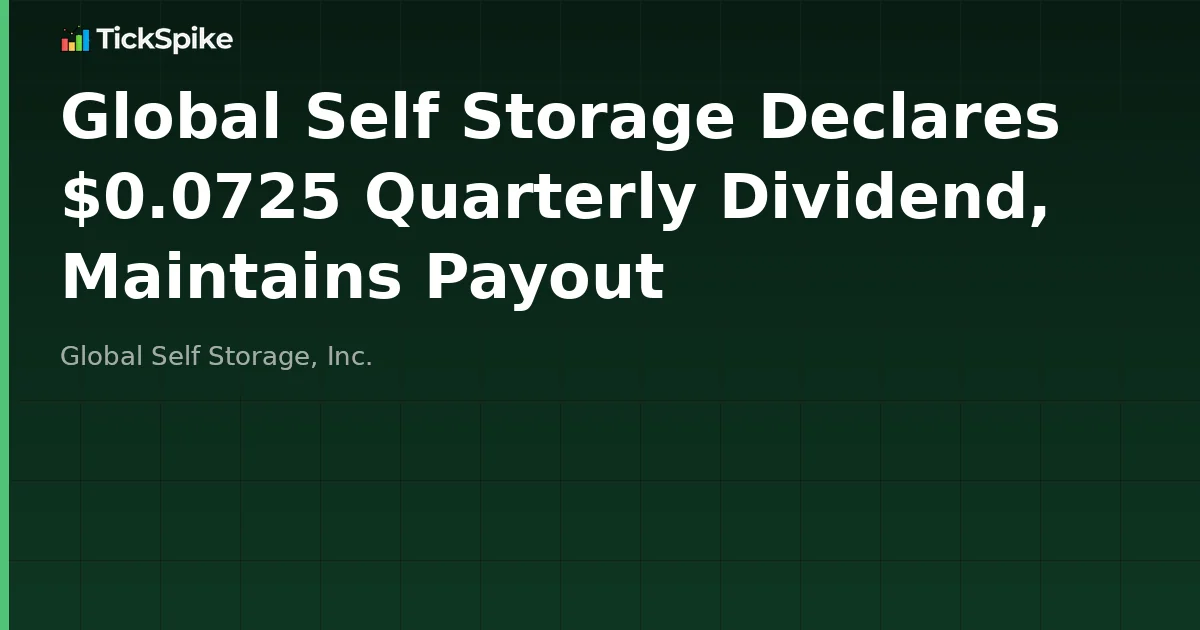 Global Self Storage Declares $0.0725 Quarterly Dividend, Maintains Payout