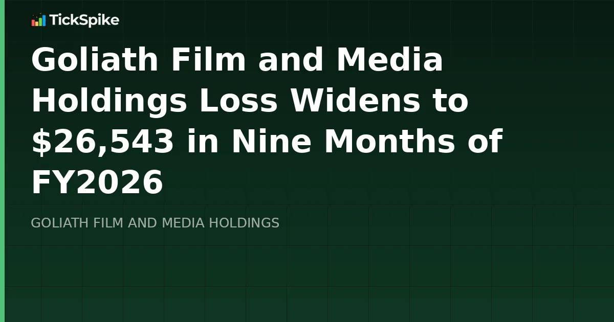 Goliath Film and Media Holdings Loss Widens to $26,543 in Nine Months of FY2026