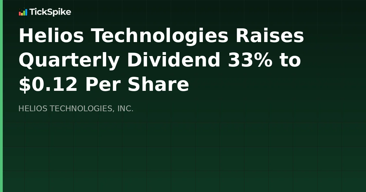 Helios Technologies Raises Quarterly Dividend 33% to $0.12 Per Share