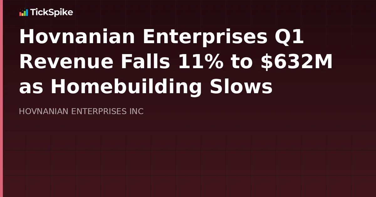 Hovnanian Enterprises Q1 Revenue Falls 11% to $632M as Homebuilding Slows