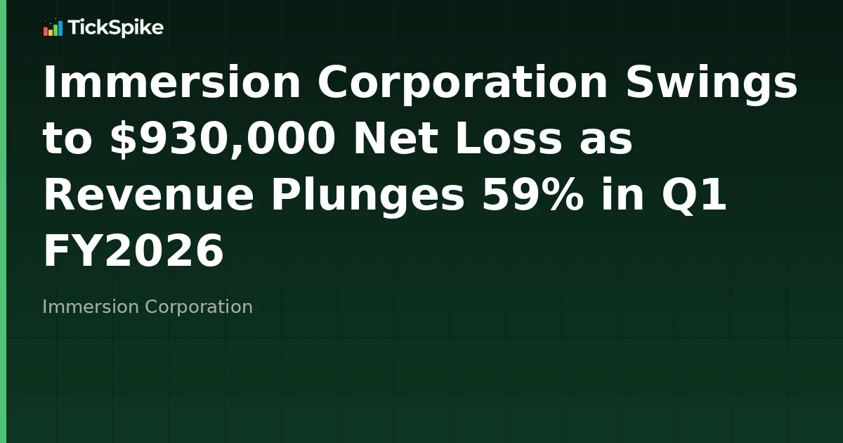 Immersion Corporation Swings to $930,000 Net Loss as Revenue Plunges 59% in Q1 FY2026