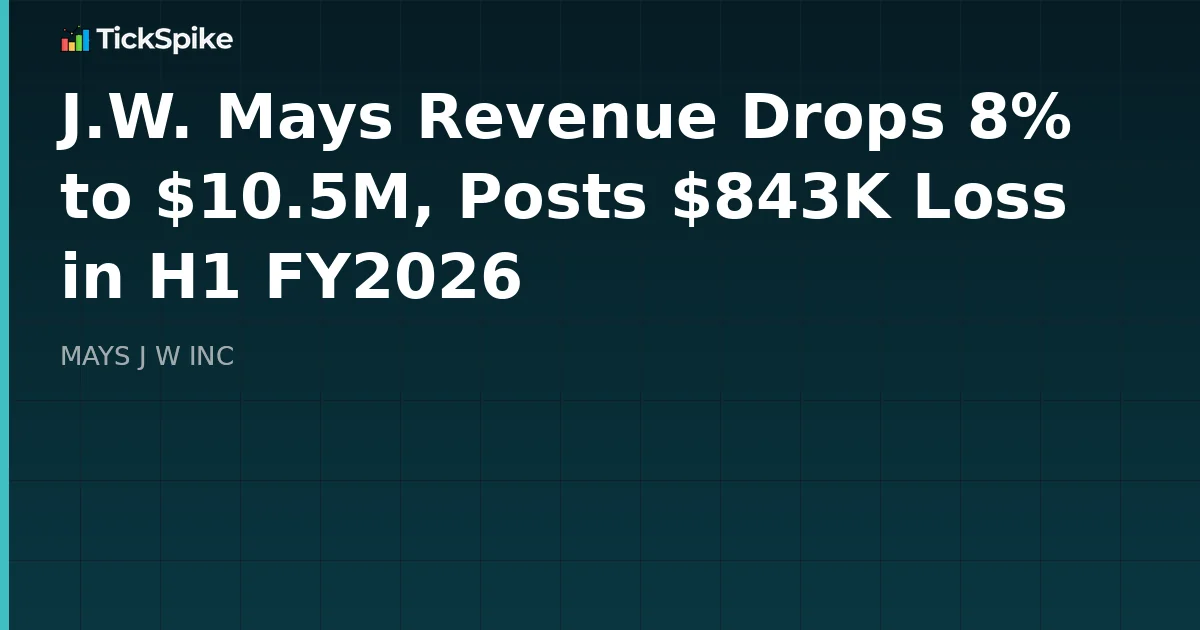 J.W. Mays Revenue Drops 8% to $10.5M, Posts $843K Loss in H1 FY2026