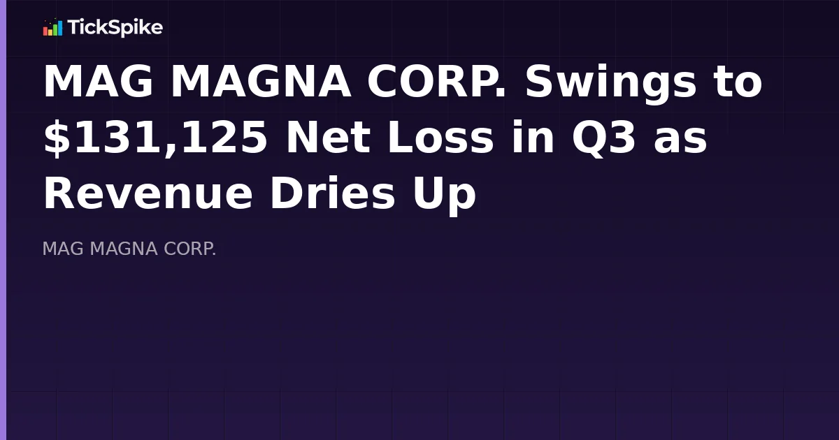 MAG MAGNA CORP. Swings to $131,125 Net Loss in Q3 as Revenue Dries Up