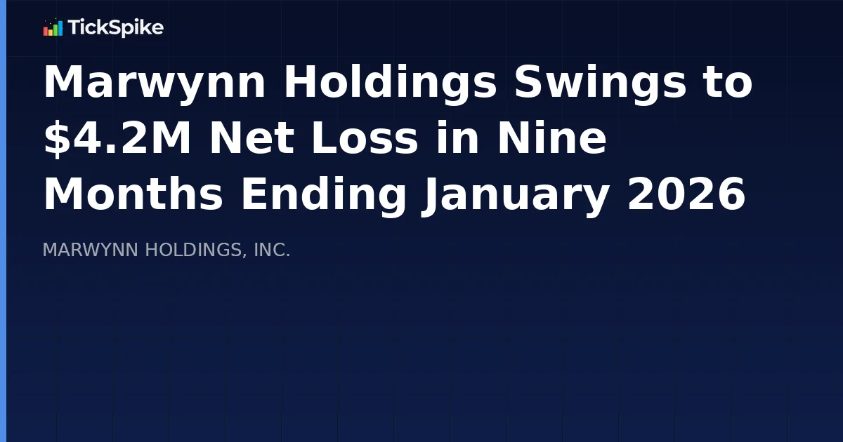 Marwynn Holdings Swings to $4.2M Net Loss in Nine Months Ending January 2026