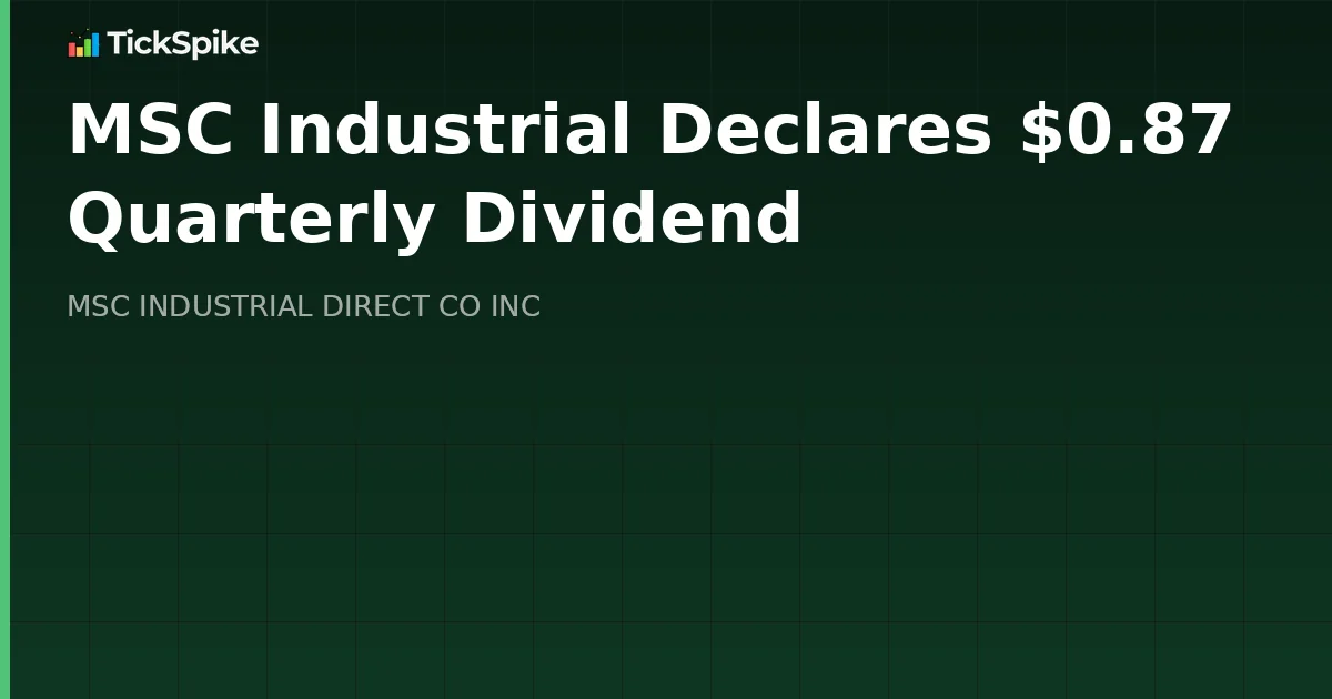 MSC Industrial Declares $0.87 Quarterly Dividend