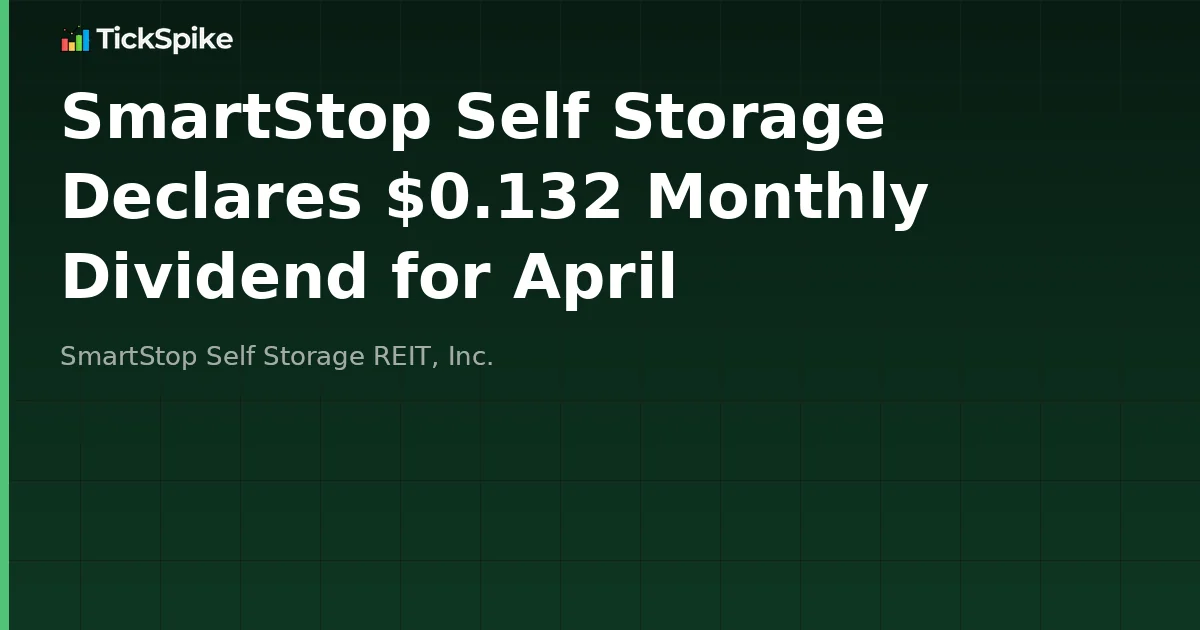 SmartStop Self Storage Declares $0.132 Monthly Dividend for April
