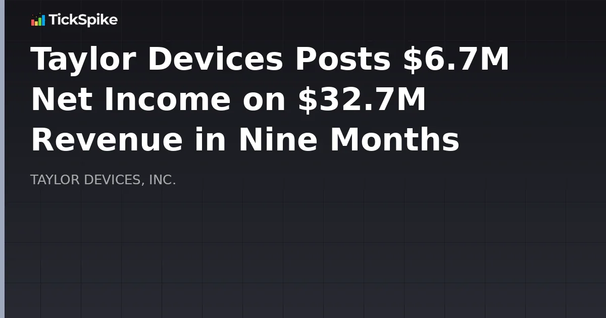 Taylor Devices Posts $6.7M Net Income on $32.7M Revenue in Nine Months