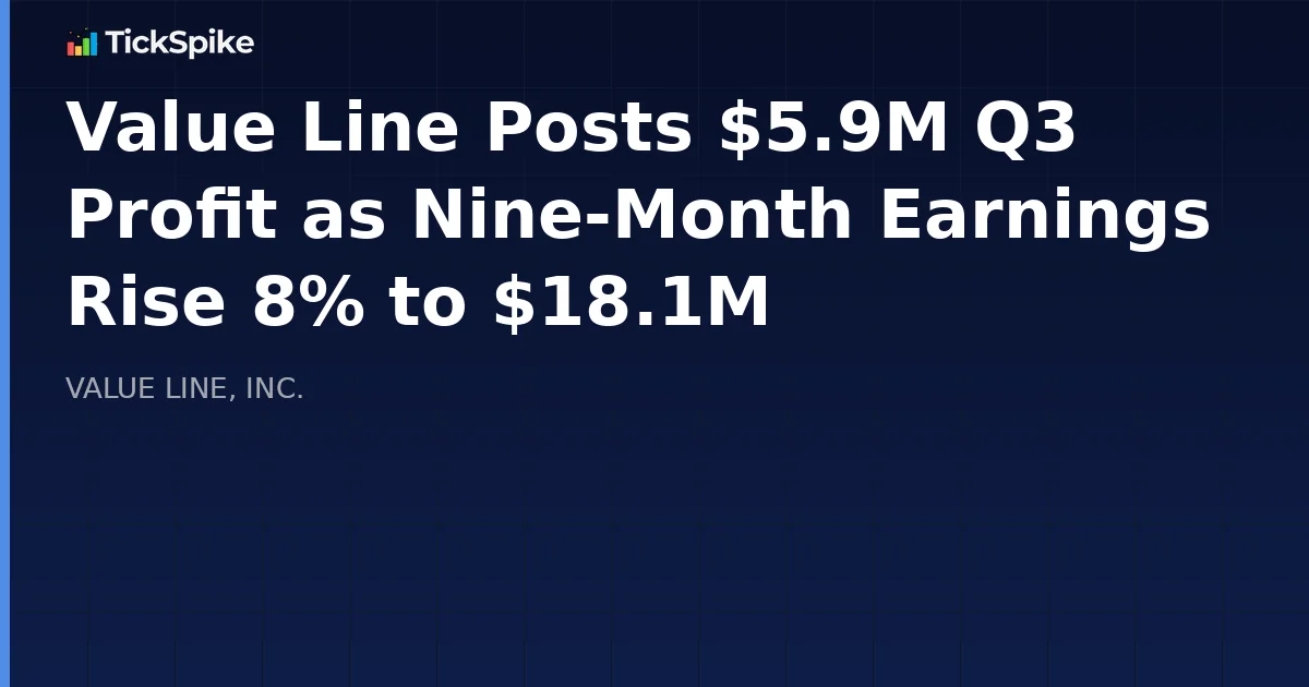 Value Line Posts $5.9M Q3 Profit as Nine-Month Earnings Rise 8% to $18.1M