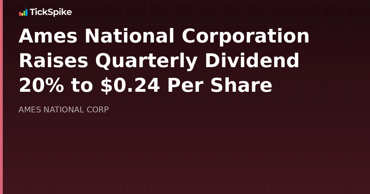 Ames National Corporation Raises Quarterly Dividend 20% to $0.24 Per Share