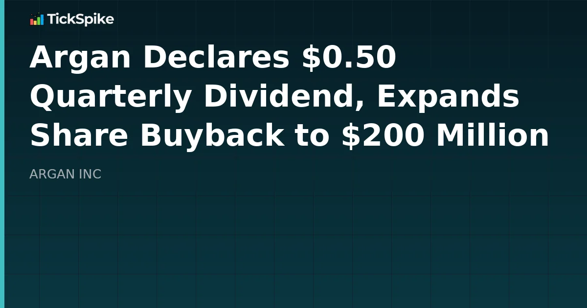 Argan Declares $0.50 Quarterly Dividend, Expands Share Buyback to $200 Million
