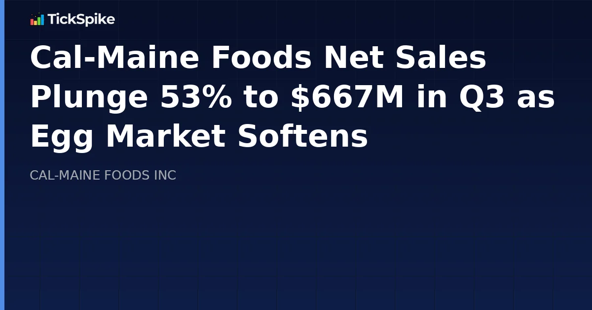 Cal-Maine Foods Net Sales Plunge 53% to $667M in Q3 as Egg Market Softens