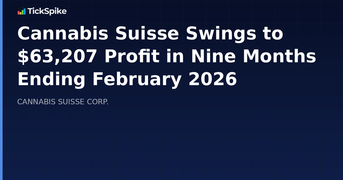 Cannabis Suisse Swings to $63,207 Profit in Nine Months Ending February 2026