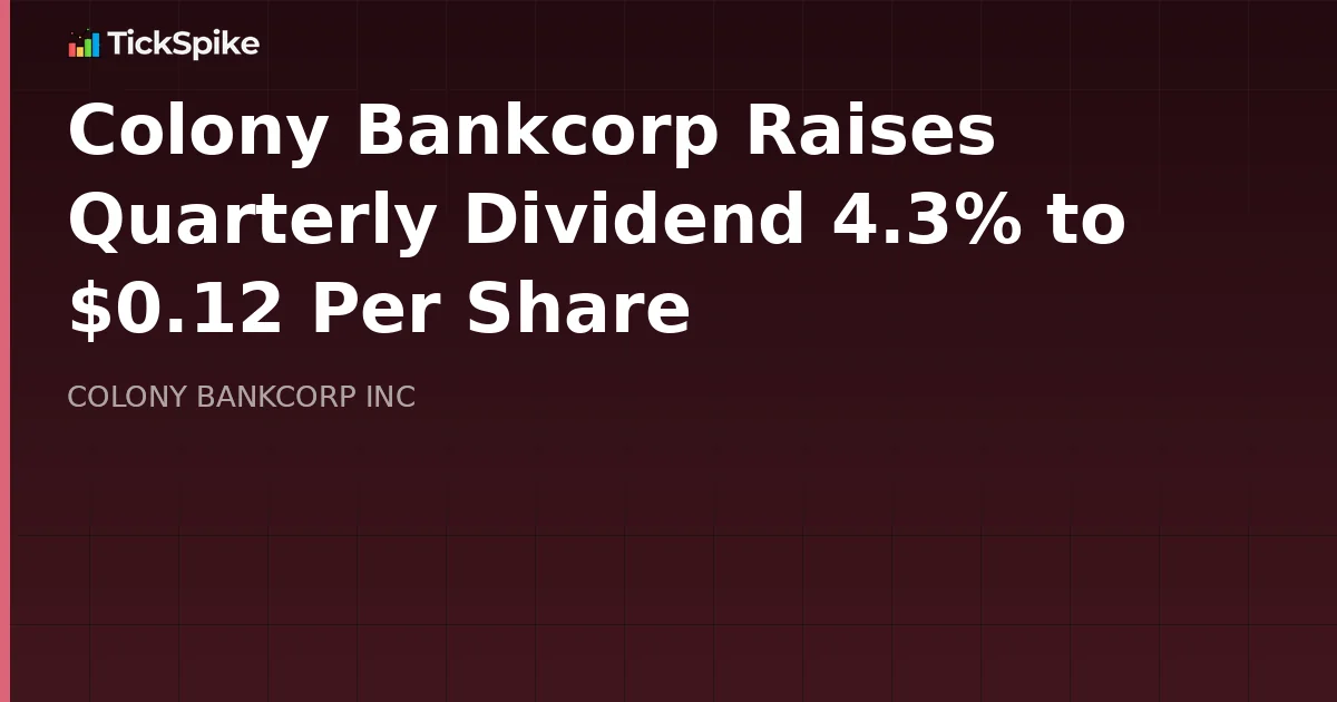 Colony Bankcorp Raises Quarterly Dividend 4.3% to $0.12 Per Share