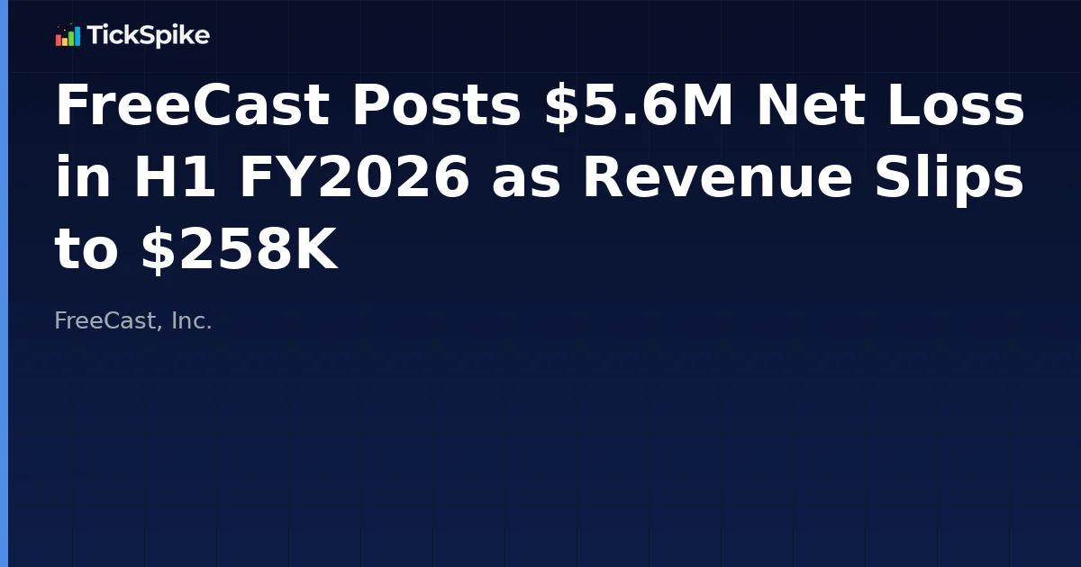 FreeCast Posts $5.6M Net Loss in H1 FY2026 as Revenue Slips to $258K