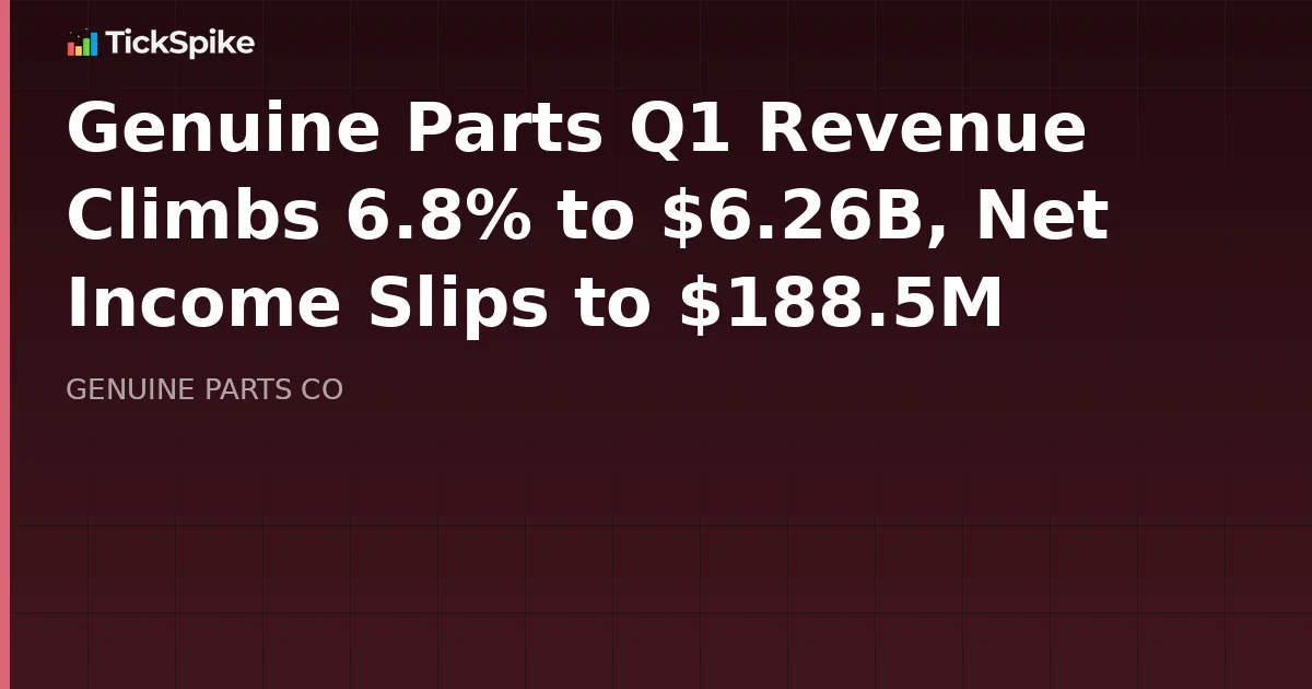Genuine Parts Q1 Revenue Climbs 6.8% to $6.26B, Net Income Slips to $188.5M