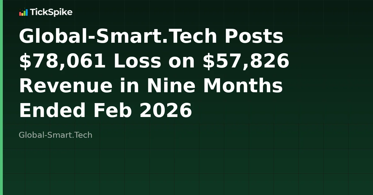 Global-Smart.Tech Posts $78,061 Loss on $57,826 Revenue in Nine Months Ended Feb 2026