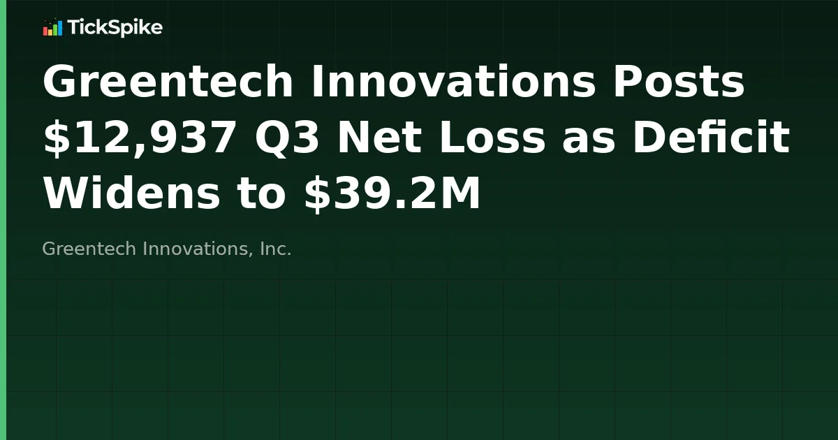 Greentech Innovations Posts $12,937 Q3 Net Loss as Deficit Widens to $39.2M