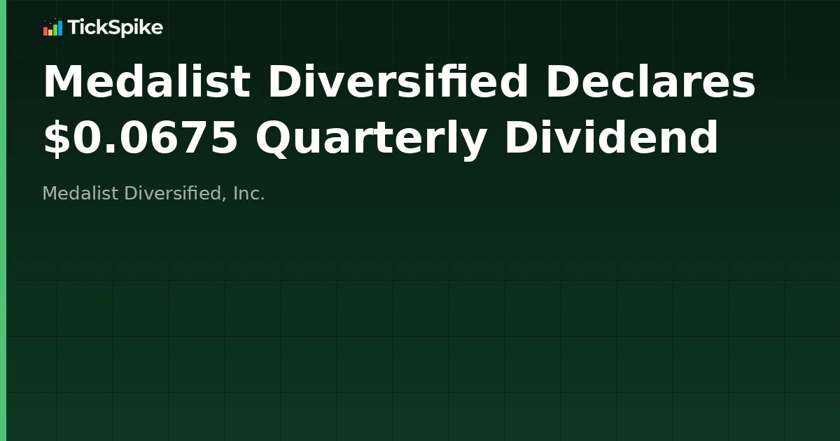 Medalist Diversified Declares $0.0675 Quarterly Dividend