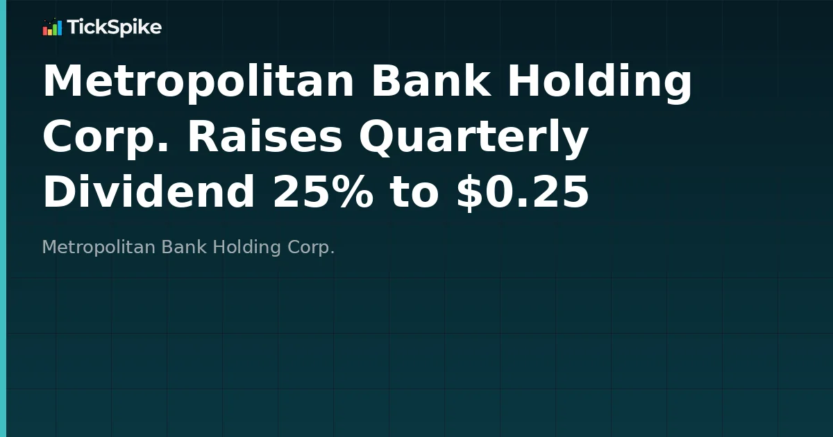 Metropolitan Bank Holding Corp. Raises Quarterly Dividend 25% to $0.25