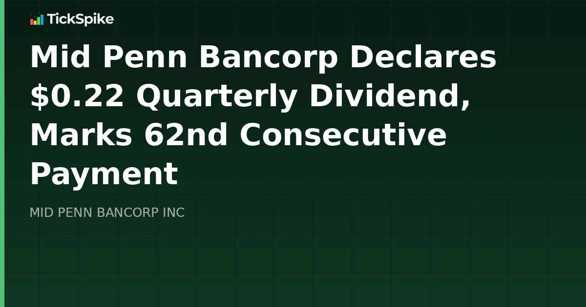 Mid Penn Bancorp Declares $0.22 Quarterly Dividend, Marks 62nd Consecutive Payment
