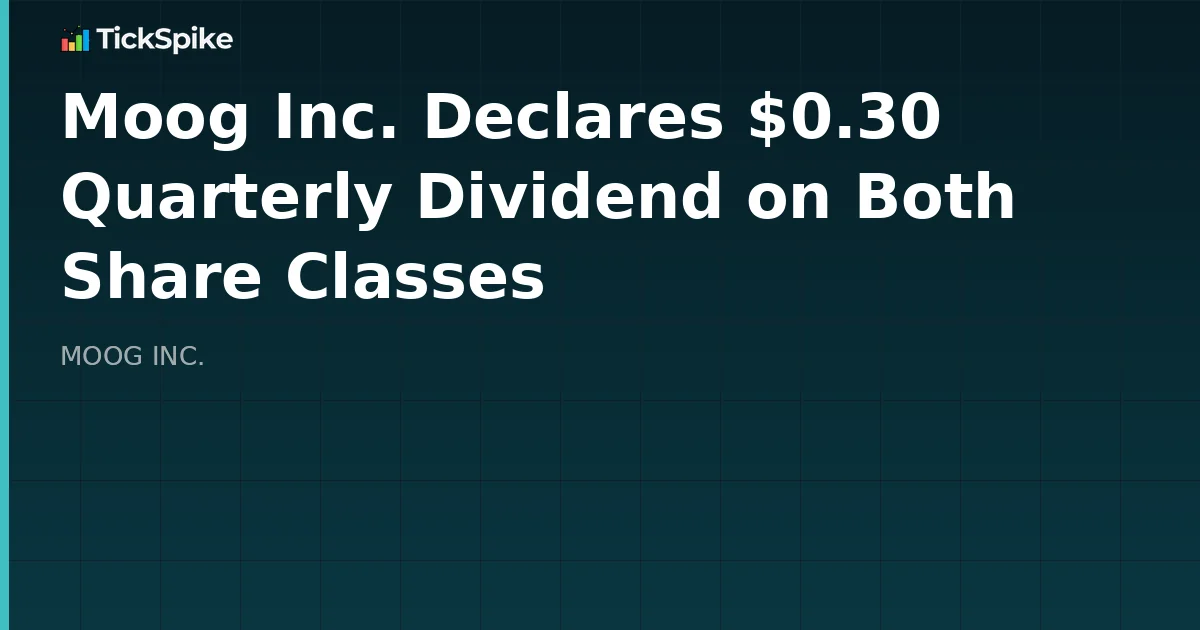 Moog Inc. Declares $0.30 Quarterly Dividend on Both Share Classes