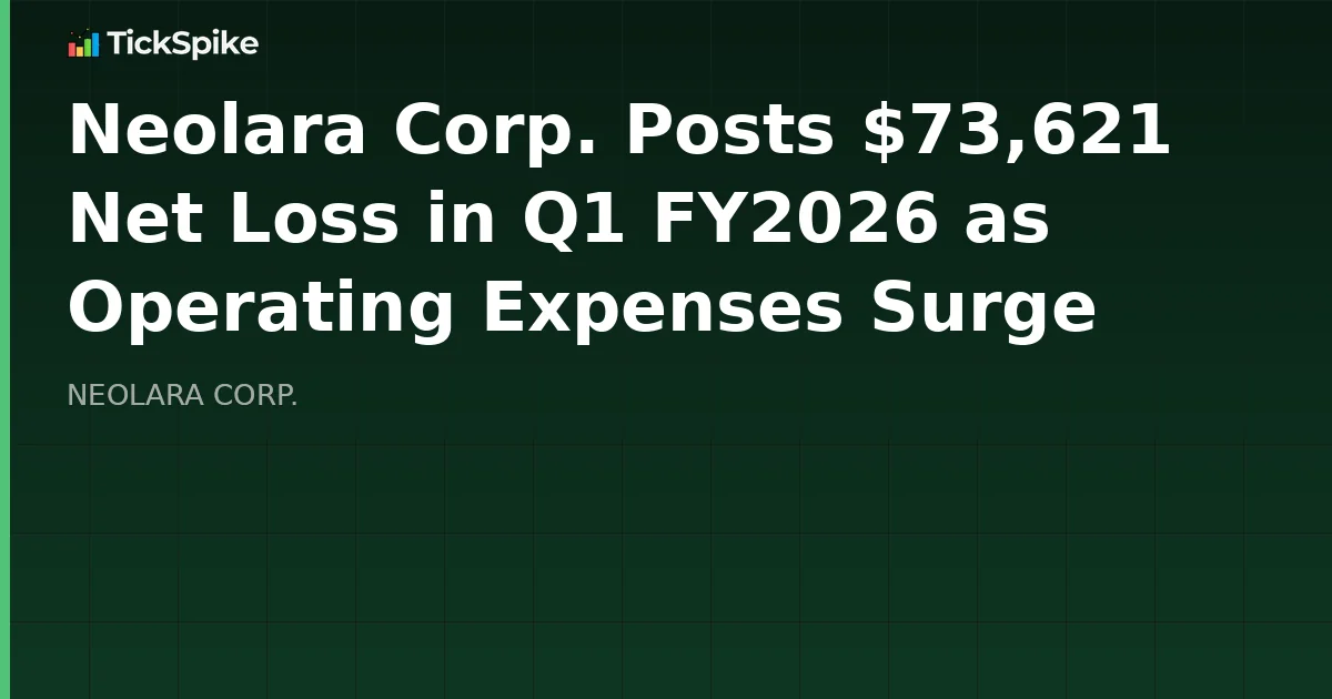 Neolara Corp. Posts $73,621 Net Loss in Q1 FY2026 as Operating Expenses Surge