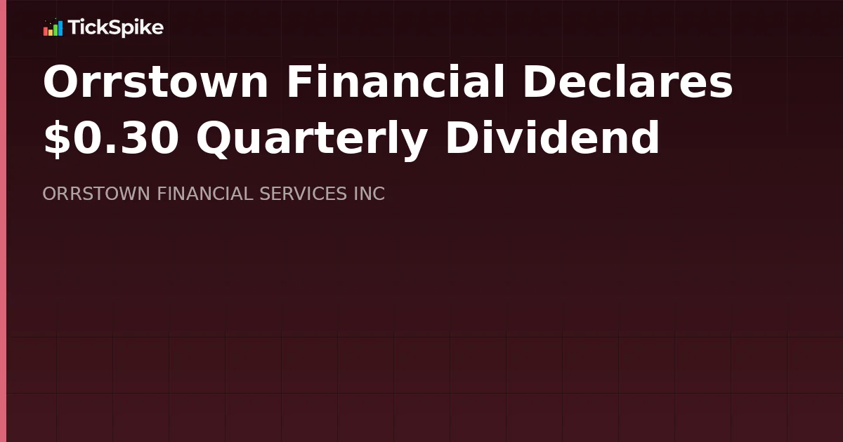 Orrstown Financial Declares $0.30 Quarterly Dividend